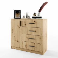 Comò 100x91h cm 1 anta con cassetti rovere rustico Piero
