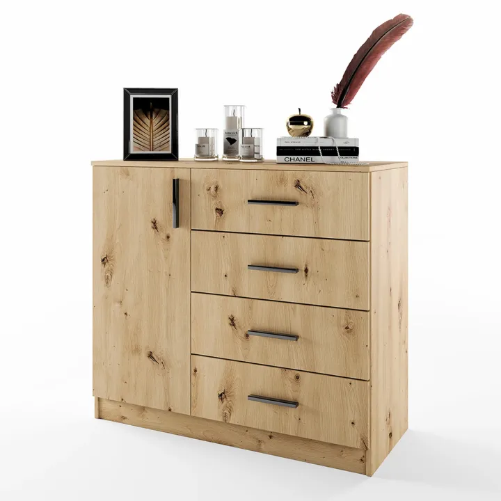 Comò 100x91h cm 1 anta con cassetti rovere rustico Piero
