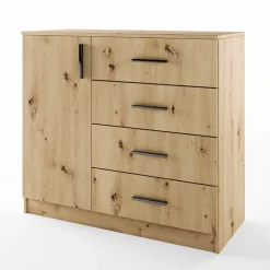 Comò 100x91h cm 1 anta con cassetti rovere rustico Piero