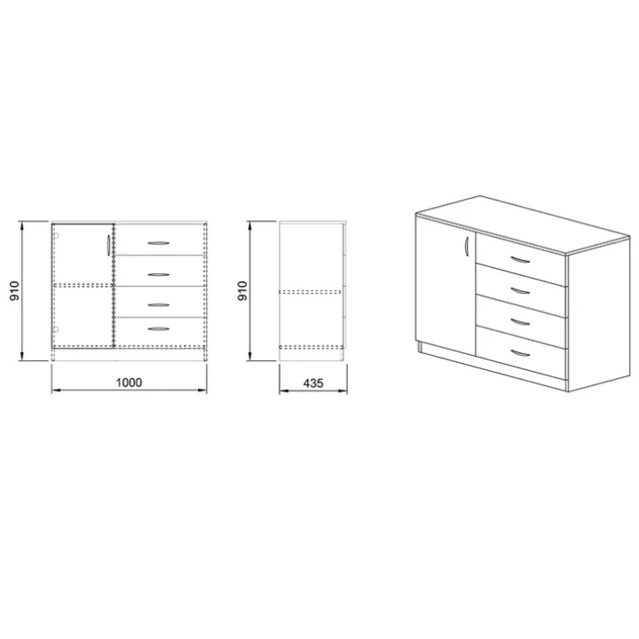 Comò 100x91h cm 1 anta con cassetti rovere sonoma Piero