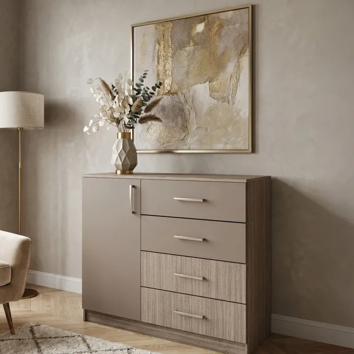 Comò 100x91h cm 1 anta con cassetti rovere scuro marrone Piero