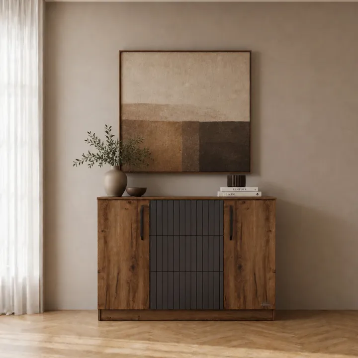 Comò 120x91h cm 2 ante 3 cassetti noce antracite Onice