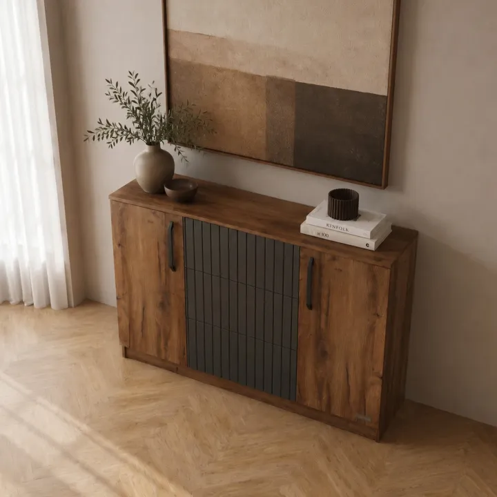 Comò 120x91h cm 2 ante 3 cassetti noce antracite Onice