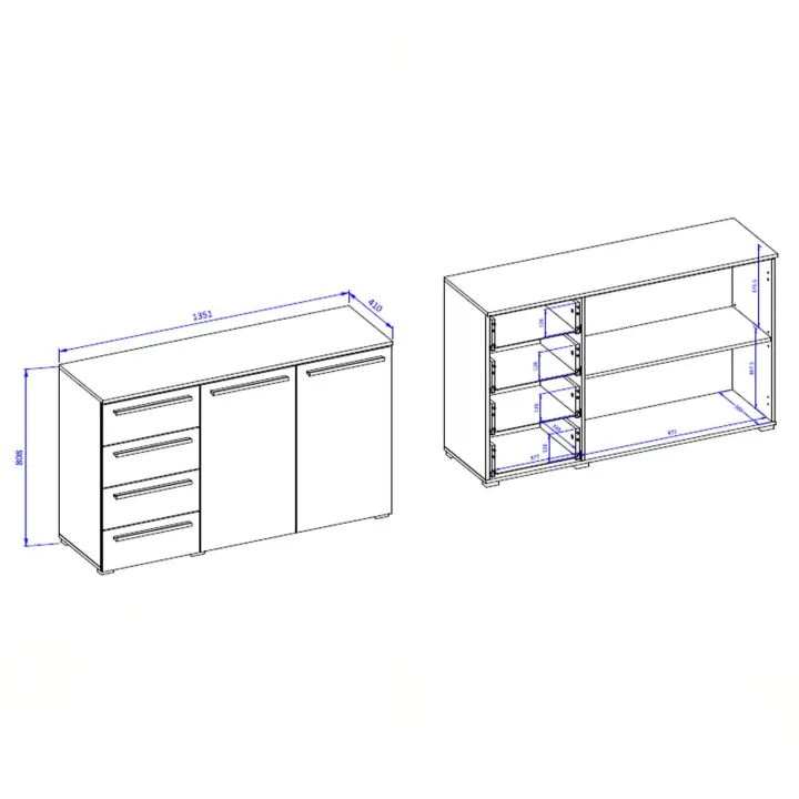 Comò 135x81h cm 2 ante 4 cassetti ossido effetto pietra Frisk