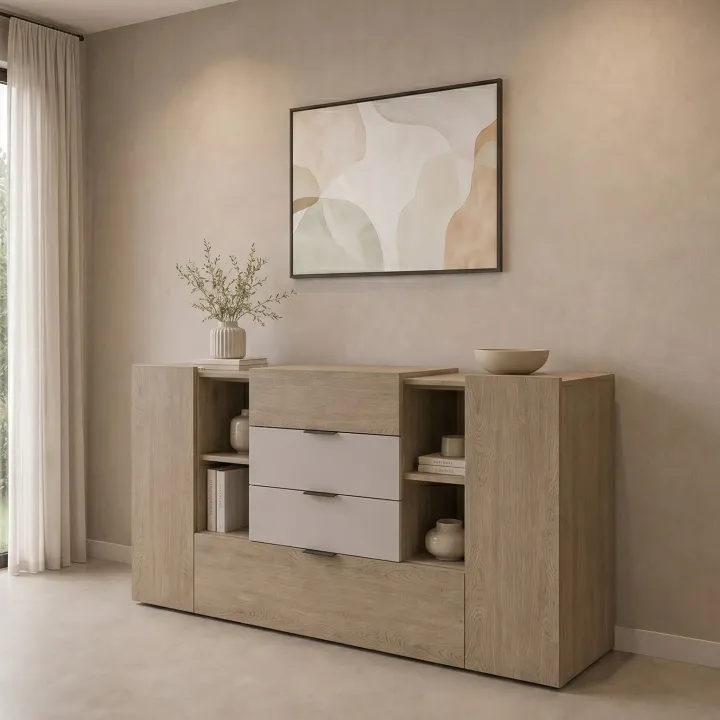 Comò 160x93h cm 2 ante 4 cassetti rovere tortora Pienza