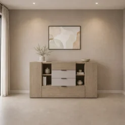Comò 160x93h cm 2 ante 4 cassetti rovere tortora Pienza
