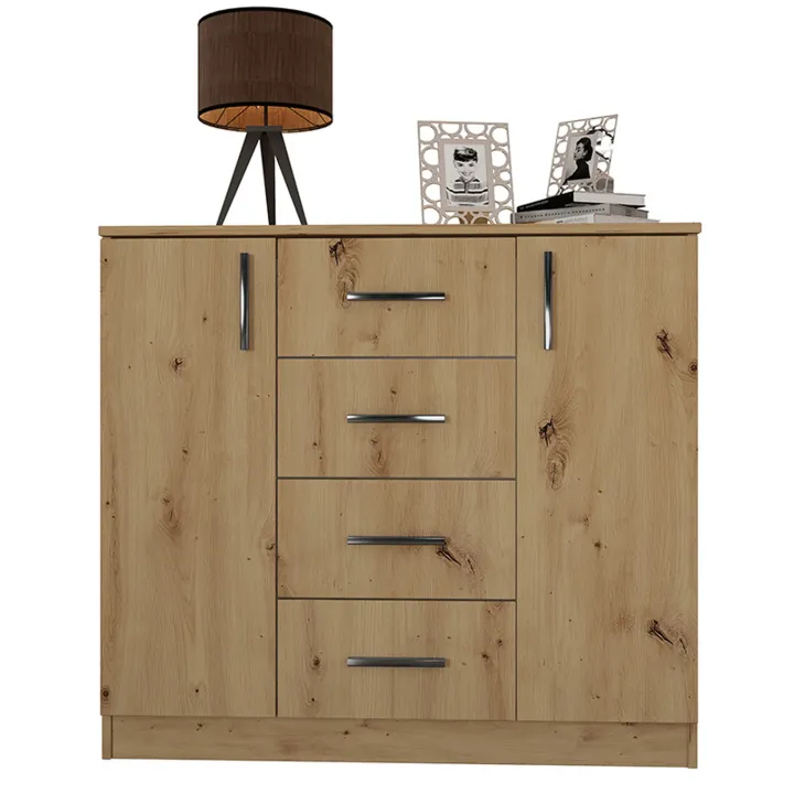 Comò 100x91h cm 2 ante con cassetti moderno rovere rustico Marian