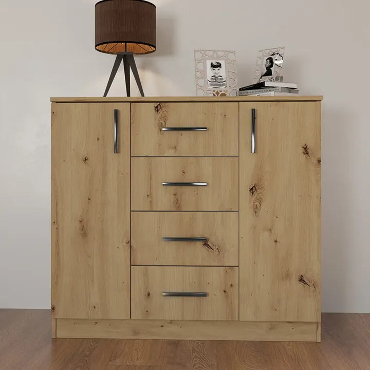 Comò 100x91h cm 2 ante con cassetti moderno rovere rustico Marian
