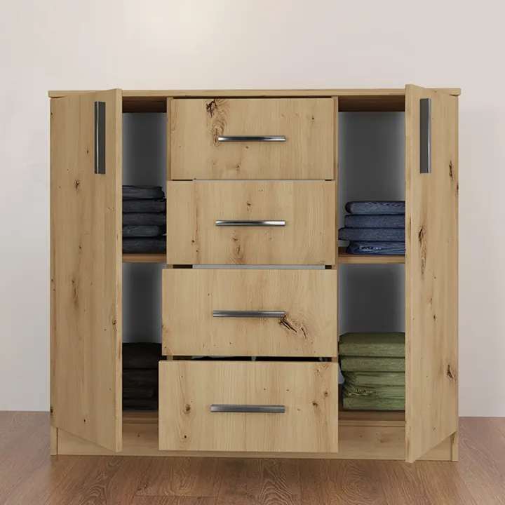 Comò 100x91h cm 2 ante con cassetti moderno rovere rustico Marian