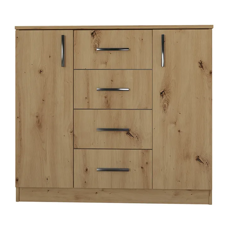 Comò 100x91h cm 2 ante con cassetti moderno rovere rustico Marian