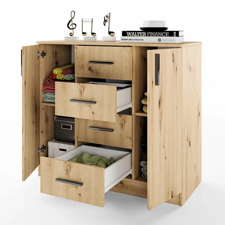 Comò 100x91h cm 2 ante con cassetti moderno rovere rustico Marian