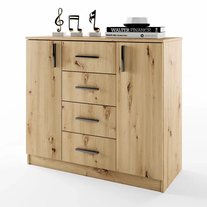 Comò 100x91h cm 2 ante con cassetti moderno rovere rustico Marian
