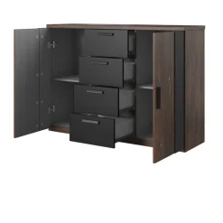 Comò 132x94h cm 2 ante con cassetti quercia scuro nero Vulcano