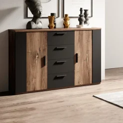 Comò 132x94h cm 2 ante con cassetti quercia scuro nero Vulcano
