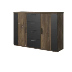 Comò 132x94h cm 2 ante con cassetti rovere scuro nero Vulcano