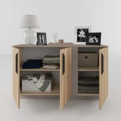 Comò 138x80h cm 3 ante moderno rovere tortora Amelia