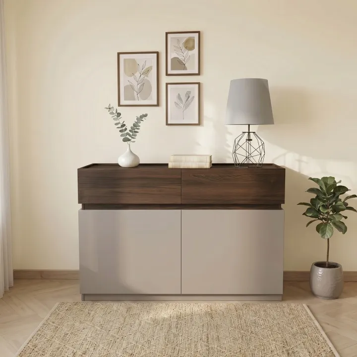 Comò 120x87h cm 2 cassetti 2 ante tortora noce Raymonda