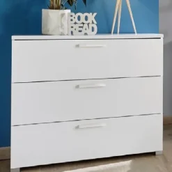 Comò 104x80h cm 3 cassetti con maniglie bianche moderno bianco Enjoy