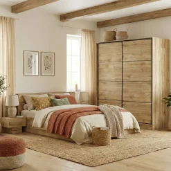 Comò 80x80h cm 4 cassetti con specchio moderno quercia Tamika