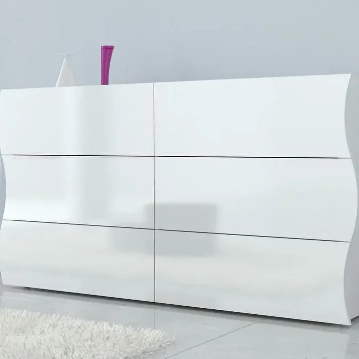 Comò 155x82h cm 6 cassetti moderno bianco lucido Sea Gihome®