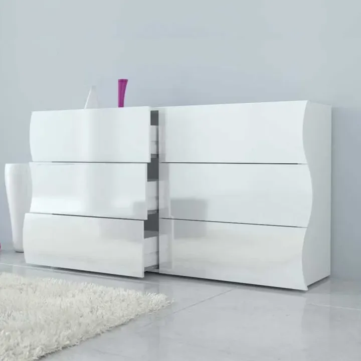 Comò 155x82h cm 6 cassetti moderno bianco lucido Sea Gihome®