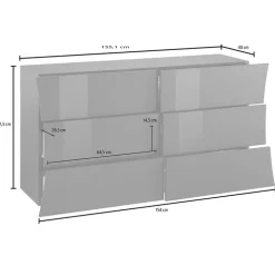 Comò 150x82h cm 6 cassetti moderno bianco lucido Neve