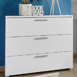 Comò 104x80h cm 3 cassetti moderno bianco artico Enjoy