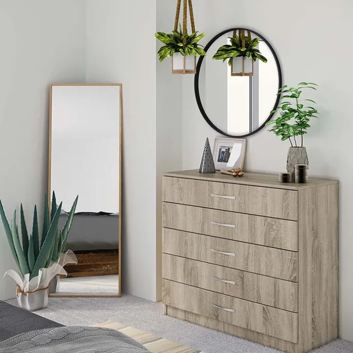 Comò 80x92h cm 5 cassetti moderno rovere sonoma Saviano