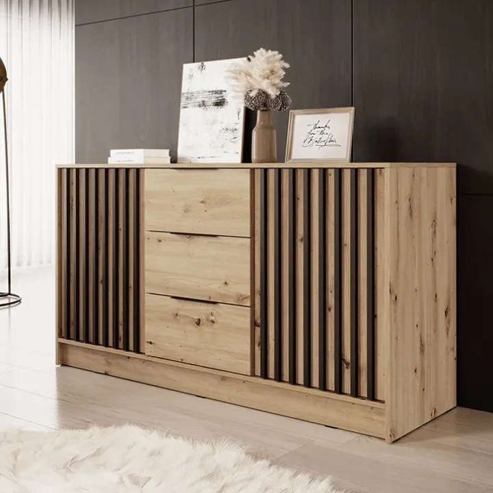 Comò 155x86h cm con cassetti moderno quercia nero Miller