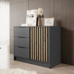 Comò 105x86h cm con cassetti moderno antracite quercia Miller