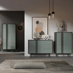 Credenza alta 83x127 cm 2 ante 2 cassetti antracite verde Essenzia