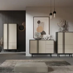 Credenza alta 83x127 cm 2 ante 2 cassetti antracite beige Essenzia