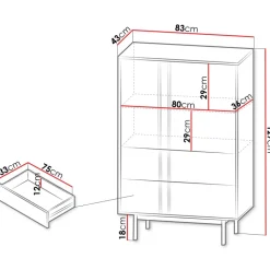 Credenza alta 83x127 cm 2 ante 2 cassetti antracite rovere Essenzia