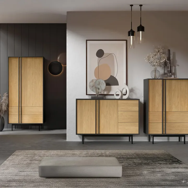 Credenza alta 83x127 cm 2 ante 2 cassetti antracite rovere Essenzia