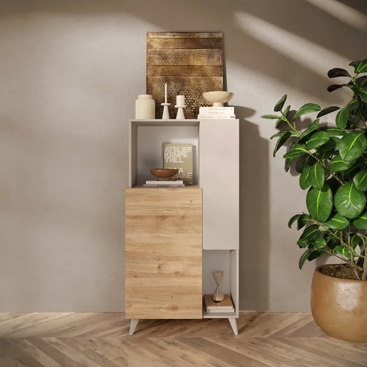 Credenza alta 81x154h cm 2 ante beige rovere chiaro Witty