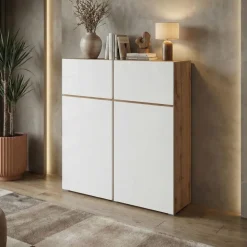 Credenza alta 120x139h cm 4 ante bianco rovere Lolla