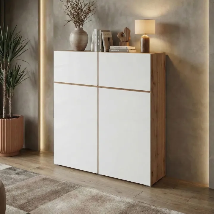 Credenza alta 120x139h cm 4 ante bianco rovere Lolla