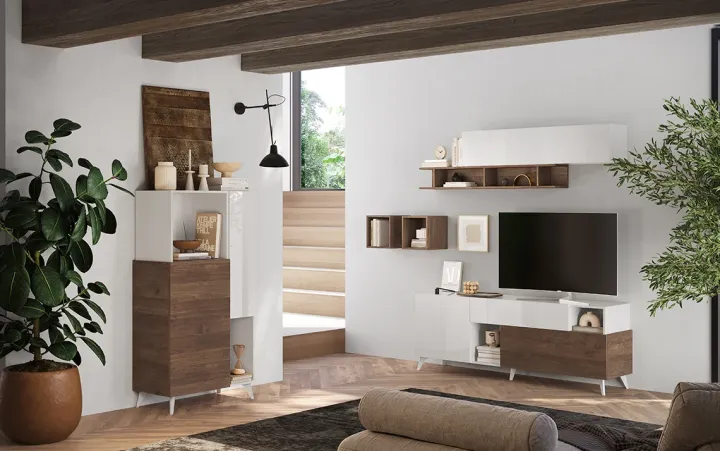 Credenza alta 81x154h cm 2 ante bianco lucido rovere scuro Witty
