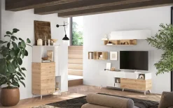 Credenza alta 81x154h cm 2 ante bianco lucido rovere chiaro Witty