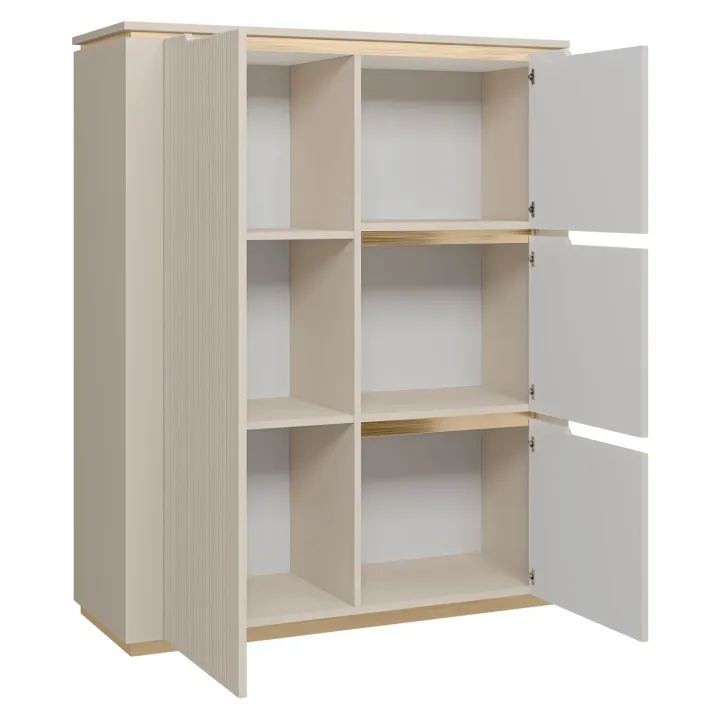 Credenza alta 106x131h cm 4 ante cannettato beige cashmere oro Gatsby