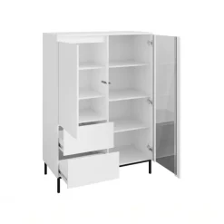 Credenza alta 104x146h cm 2 ante 2 cassetti design cannettato bianco Strike