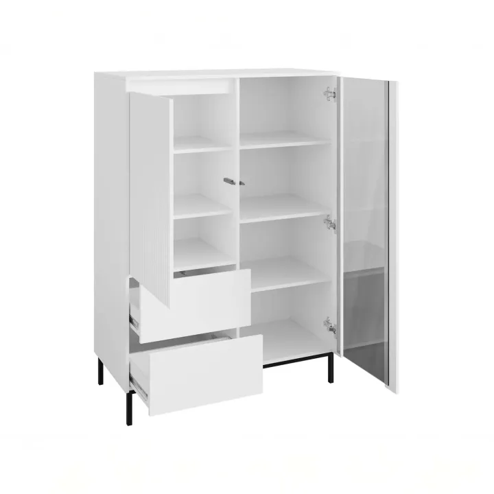 Credenza alta 104x146h cm 2 ante 2 cassetti design cannettato bianco Strike