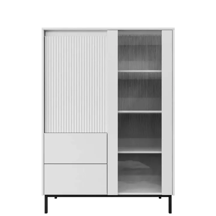 Credenza alta 104x146h cm 2 ante 2 cassetti design cannettato bianco Strike
