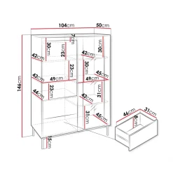 Credenza alta 104x146h cm 2 ante 2 cassetti design cannettato bianco Strike
