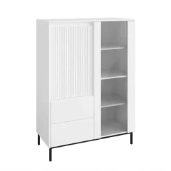 Credenza alta 104x146h cm 2 ante 2 cassetti design cannettato bianco Strike