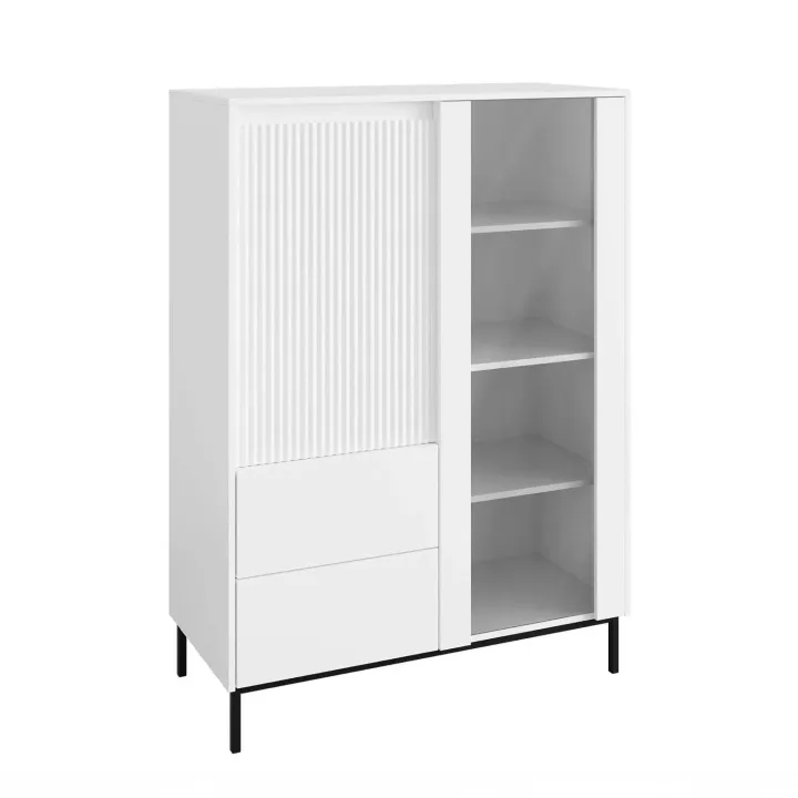 Credenza alta 104x146h cm 2 ante 2 cassetti design cannettato bianco Strike