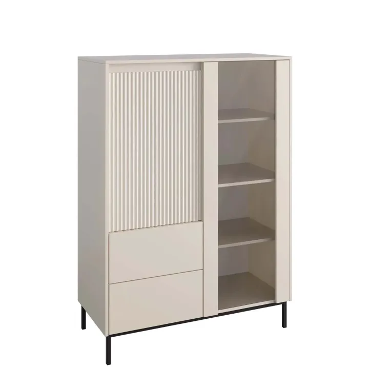 Credenza alta 104x146h cm 2 ante 2 cassetti design cannettato beige cashmere Strike
