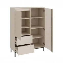 Credenza alta 104x146h cm 2 ante 2 cassetti design cannettato beige cashmere Strike