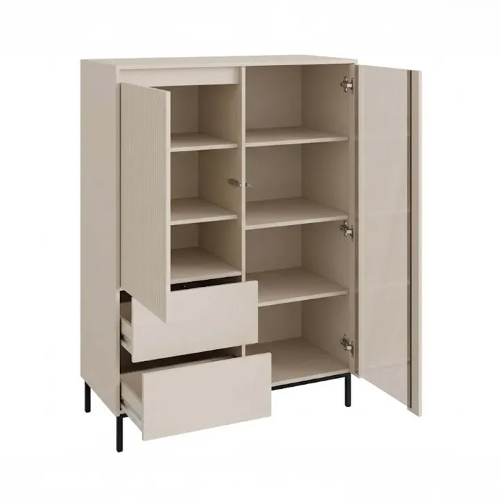 Credenza alta 104x146h cm 2 ante 2 cassetti design cannettato beige cashmere Strike