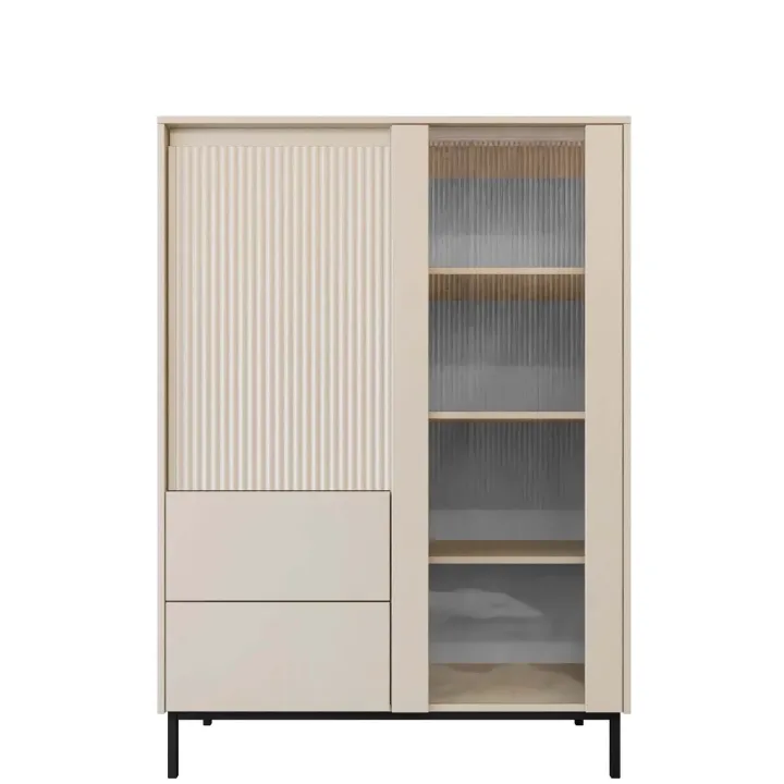 Credenza alta 104x146h cm 2 ante 2 cassetti design cannettato beige cashmere Strike